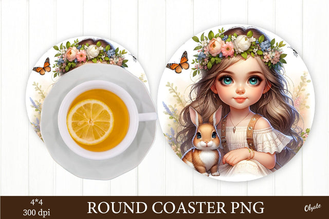 Baby Girl with Bunny PNG. Round Coaster Sublimation Sublimation Olga Terlyanskaya 