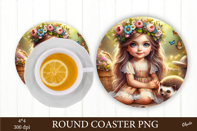 Baby Girl with Hedgehog PNG. Round Coaster Sublimation Sublimation Olga Terlyanskaya 