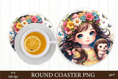 Baby Girl with Hedgehog PNG. Round Coaster Sublimation Sublimation Olga Terlyanskaya 