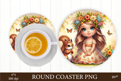Baby Girl with Little Squirrel PNG. Round Coaster Sublimation Sublimation Olga Terlyanskaya 
