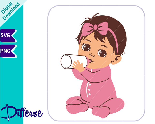 Baby Girl With Pacifier SVG | Baby With Bow SVG SVG Differse 