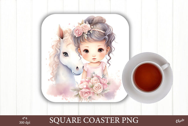 Baby Girl with White Horse PNG. Coaster Sublimation PNG Sublimation Olga Terlyanskaya 