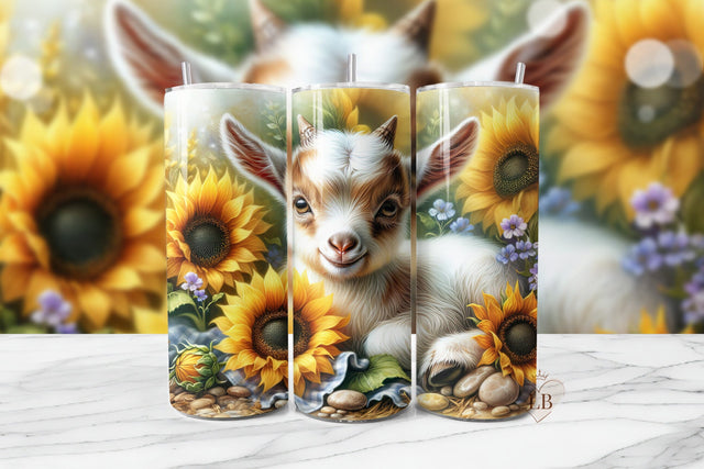 Baby Goat and Sunflower Tumbler Wrap Sublimation Design - 20oz Skinny Sublimation BijouBay 