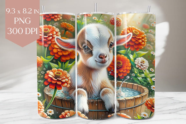 Baby Goat and Zinnia Flowers Tumbler Wrap Sublimation BijouBay 