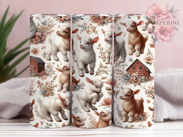 Baby Goat Farmhouse Tumbler, Cute Farm Animal Wrap, 20oz Sublimation Wrap, Rustic Goat Cup, Country Farmhouse Design, Playful Goat Art, Boho Animal Tumbler Sublimation Li Zamperini 
