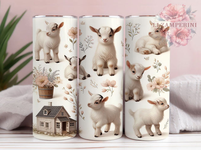 Baby Goat Farmhouse Tumbler, Cute Farm Animal Wrap, 20oz Sublimation Wrap, Rustic Goat Cup, Country Farmhouse Design, Playful Goat Art, Boho Animal Tumbler Sublimation Li Zamperini 
