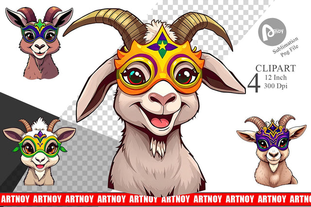 Baby Goat Mardi Gras Clipart Sublimation artnoy 