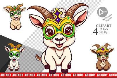 Baby Goat Mardi Gras Clipart Sublimation artnoy 