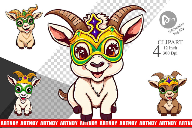 Baby Goat Mardi Gras Clipart Sublimation artnoy 