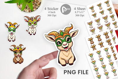 Baby Goat Mardi Gras Sticker Sublimation artnoy 