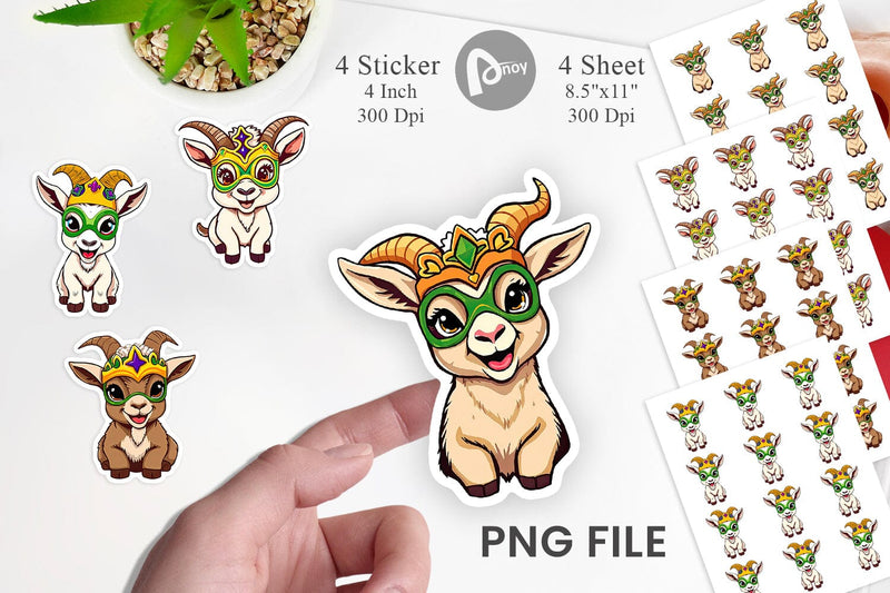 Baby Goat Mardi Gras Sticker Sublimation artnoy 