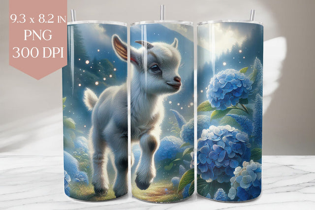 Baby Goat Tumbler PNG, Blue Hydrangea 20oz Wrap Design Sublimation BijouBay 