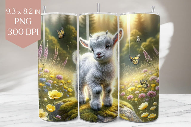 Baby Goat Tumbler Wrap, Butterfly PNG Design Sublimation BijouBay 