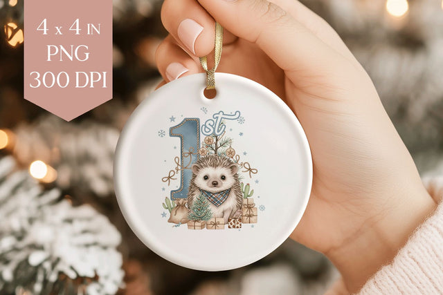Baby Hedgehog 1st Christmas Sublimation Ornament PNG Sublimation BijouBay 
