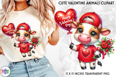 Baby Heifer with Red Roses and Valentine Balloon Sublimation Designs by Ira 