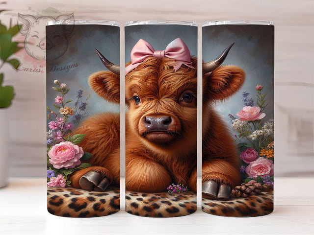 Baby Highland Cow 20 oz Skinny Tumbler Sublimation Design, Straight & Tapered Tumbler Png, Flower Highland Cow Tumbler Png, Digital Download PNG Sublimation Lara' s Designs 