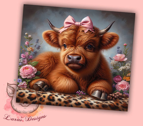 Baby Highland Cow 20 oz Skinny Tumbler Sublimation Design, Straight & Tapered Tumbler Png, Flower Highland Cow Tumbler Png, Digital Download PNG Sublimation Lara' s Designs 
