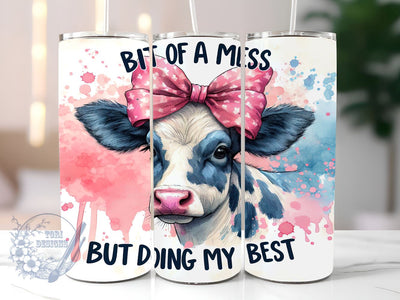 Baby Highland Cow 20oz Skinny Tumbler, Bit Of A Mess But Doin My Best Tumbler Png, Straight & Tapered Tumbler Wrap, Instant Digital Download Sublimation ToriDesigns 