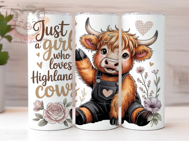 Baby Highland Cow 20oz Tumbler Wrap, Just A Girl Design, Highland Cow Lover, Sublimation Wrap, 20oz Tumbler Design, PNG Tumbler Wrap, Country Theme Sublimation Lara' s Designs 