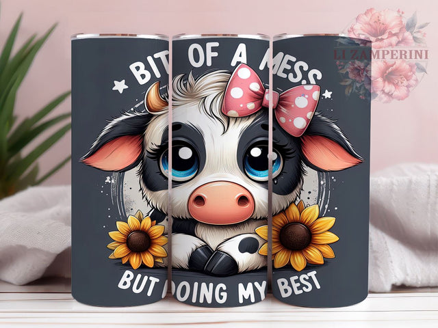 Baby Highland Cow 20oz Tumbler Wrap PNG, Bit Of A Mess But Doing My Best Tumbler Png, Straight & Tapered Tumbler Wrap, Instant Digital Download Sublimation Li Zamperini 