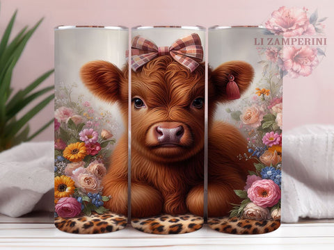 Baby Highland Cow 20oz Tumbler Wrap PNG, Flower Highland Cow Tumbler PNG Sublimation Design, Straight & Tapered Tumbler Wrap, Instant Digital Download Sublimation Li Zamperini 