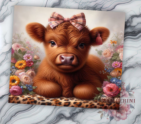 Baby Highland Cow 20oz Tumbler Wrap PNG, Flower Highland Cow Tumbler PNG Sublimation Design, Straight & Tapered Tumbler Wrap, Instant Digital Download Sublimation Li Zamperini 
