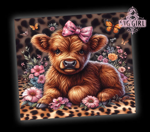 Baby Highland Cow 20oz Tumbler Wrap Sublimation Design, Straight Tapered Tumbler Wrap, Floral Highland Cows Tumbler Png, Instant Digital Download Sublimation SvggirlplusArt 
