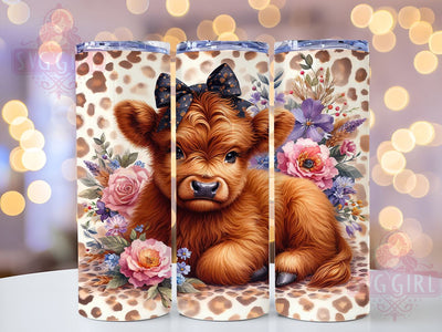 Baby Highland Cow 20oz Tumbler Wrap Sublimation Design, Straight Tapered Tumbler Wrap, Floral Highland Cows Tumbler Png, Instant Digital Download Sublimation SvggirlplusArt 