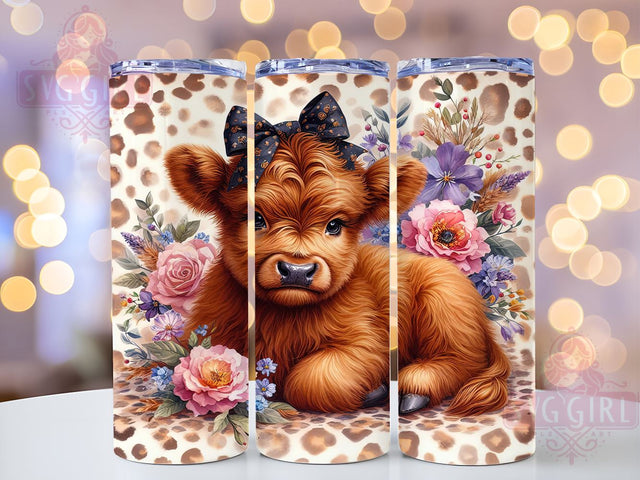 Baby Highland Cow 20oz Tumbler Wrap Sublimation Design, Straight Tapered Tumbler Wrap, Floral Highland Cows Tumbler Png, Instant Digital Download Sublimation SvggirlplusArt 