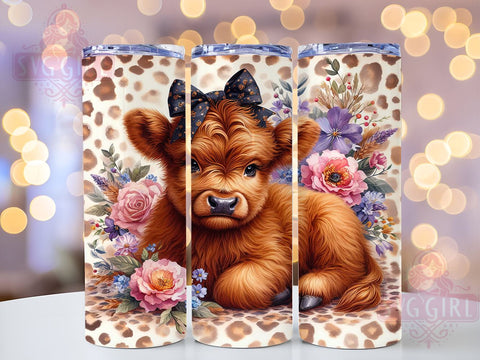Baby Highland Cow 20oz Tumbler Wrap Sublimation Design, Straight Tapered Tumbler Wrap, Floral Highland Cows Tumbler Png, Instant Digital Download Sublimation SvggirlplusArt 