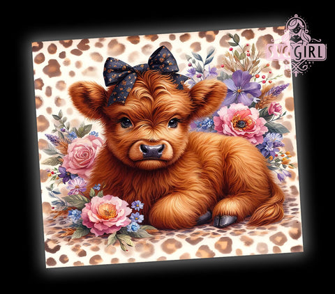 Baby Highland Cow 20oz Tumbler Wrap Sublimation Design, Straight Tapered Tumbler Wrap, Floral Highland Cows Tumbler Png, Instant Digital Download Sublimation SvggirlplusArt 