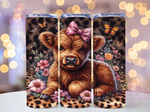 Baby Highland Cow 20oz Tumbler Wrap Sublimation Design, Straight Tapered Tumbler Wrap, Floral Highland Cows Tumbler Png, Instant Digital Download Sublimation SvggirlplusArt 