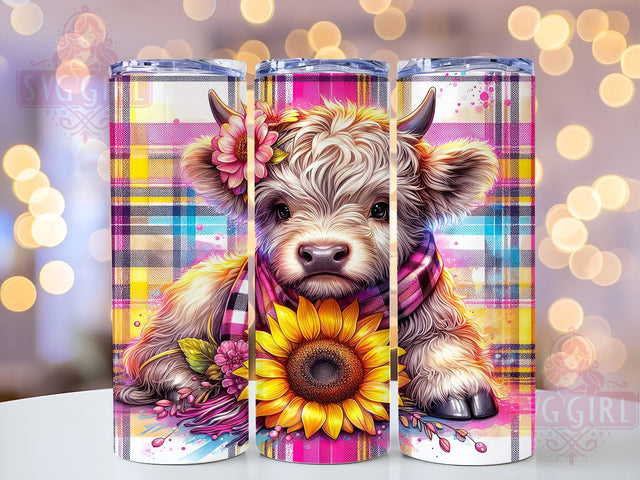 Baby Highland Cow 20oz Tumbler Wrap Sublimation Design, Straight Tapered Tumbler Wrap, Highland Cow Sunflower Tumbler Png, Instant Digital Download Sublimation SvggirlplusArt 