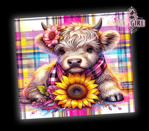 Baby Highland Cow 20oz Tumbler Wrap Sublimation Design, Straight Tapered Tumbler Wrap, Highland Cow Sunflower Tumbler Png, Instant Digital Download Sublimation SvggirlplusArt 