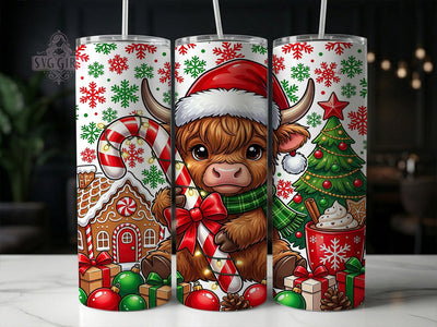 Baby Highland Cow Christmas 20oz Tumbler, Baby Highland Cow, Highland Cow Christmas, Christmas Highland Cow, Highland Cow Tumbler, 20oz Tumbler, Christmas Cow, Tumbler Wrap Sublimation SvggirlplusArt 