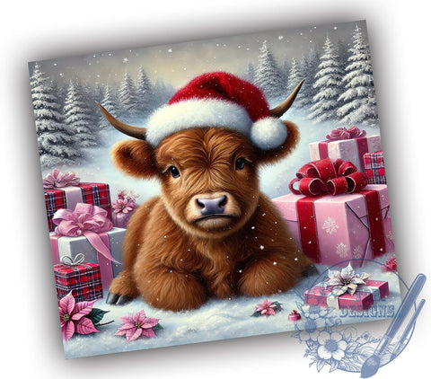 Baby Highland Cow Christmas Cute Farm Festive Winter Tumbler Wrap, Christmas Cow Wrap, 20oz Holiday Drinkware, Cute Cow Design, Farm Animal Gifts, Festive Tumbler, Winter Sublimation Sublimation ToriDesigns 