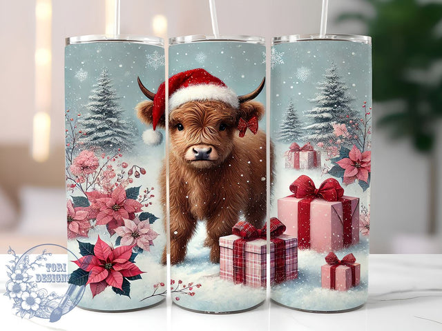 Baby Highland Cow Christmas Cute Farm Festive Winter Tumbler Wrap, Christmas Cow Wrap, 20oz Holiday Drinkware, Cute Cow Design, Farm Animal Gifts, Festive Tumbler, Winter Sublimation Sublimation ToriDesigns 