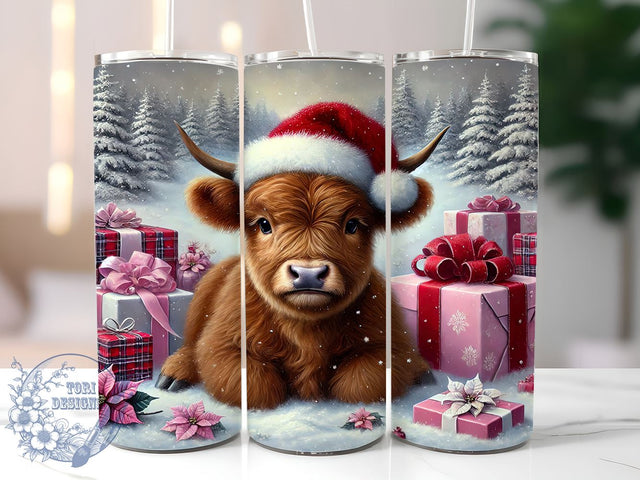 Baby Highland Cow Christmas Cute Farm Festive Winter Tumbler Wrap, Christmas Cow Wrap, 20oz Holiday Drinkware, Cute Cow Design, Farm Animal Gifts, Festive Tumbler, Winter Sublimation Sublimation ToriDesigns 