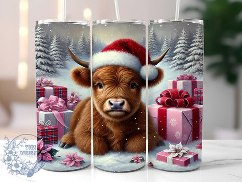 Baby Highland Cow Christmas Cute Farm Festive Winter Tumbler Wrap, Christmas Cow Wrap, 20oz Holiday Drinkware, Cute Cow Design, Farm Animal Gifts, Festive Tumbler, Winter Sublimation Sublimation ToriDesigns 