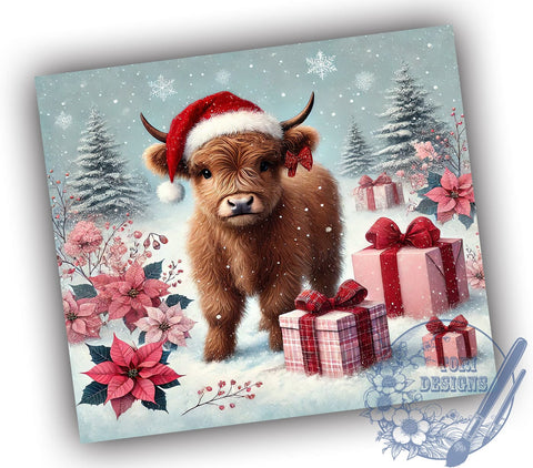 Baby Highland Cow Christmas Cute Farm Festive Winter Tumbler Wrap, Christmas Cow Wrap, 20oz Holiday Drinkware, Cute Cow Design, Farm Animal Gifts, Festive Tumbler, Winter Sublimation Sublimation ToriDesigns 
