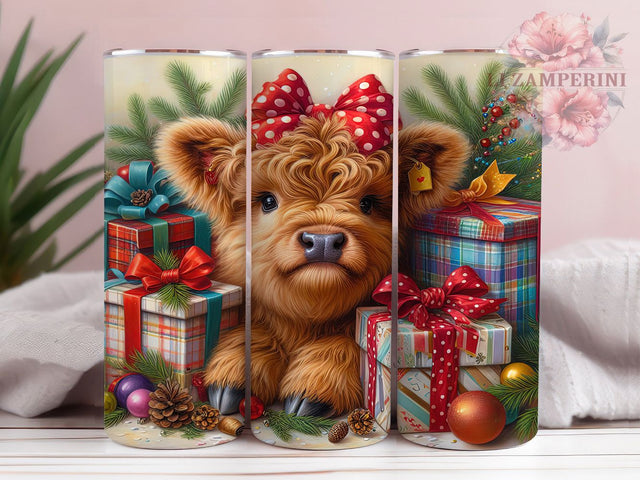 Baby Highland Cow Christmas Tumbler, Christmas Cow Sublimation Design, Festive Holiday Cup Art, 20oz Xmas Tumbler, Whimsical Cow Mug, Stylish Christmas Cup, Cozy Holiday Wrap Sublimation Li Zamperini 