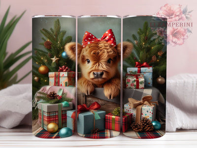 Baby Highland Cow Christmas Tumbler, Christmas Cow Sublimation Design, Festive Holiday Cup Art, 20oz Xmas Tumbler, Whimsical Cow Mug, Stylish Christmas Cup, Cozy Holiday Wrap Sublimation Li Zamperini 