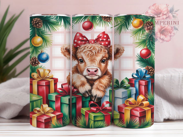 Baby Highland Cow Christmas Tumbler, Christmas Cow Sublimation Design, Festive Holiday Cup Art, 20oz Xmas Tumbler, Whimsical Cow Mug, Stylish Christmas Cup, Cozy Holiday Wrap Sublimation Li Zamperini 