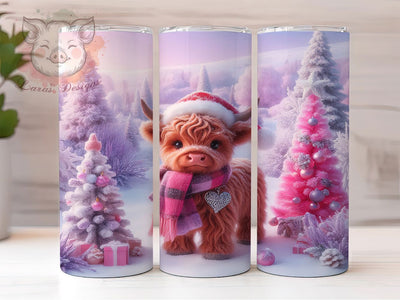 Baby Highland Cow Christmas Tumbler, Pink Christmas Wrap, 20oz Tumbler Sublimation, Cute Holiday Cow Design, Pastel Winter Tumbler, Festive Farm Animal Sublimation, Whimsical Christmas Wrap Sublimation Lara' s Designs 
