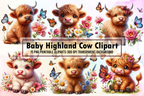 Baby Highland Cow Clipart - Kawaii Png Sublimation designartist 