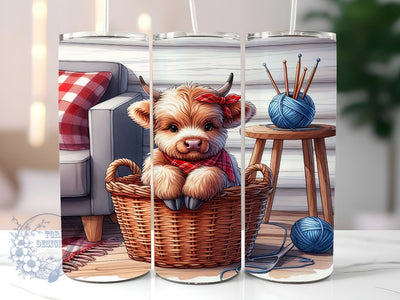Baby Highland Cow Crochet 20oz Skinny Tumbler, Highland Cow Tumbler Png, Straight & Tapered Tumbler Wrap, Instant Digital Download Sublimation ToriDesigns 