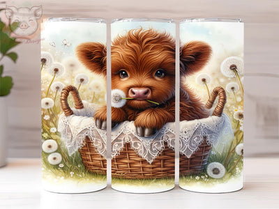 Baby Highland Cow Dandelion Flower 20oz Tumbler Png, Straight & Tapered Tumbler Png, Highland Cow Tumbler Png, Digital Download PNG Sublimation Lara' s Designs 