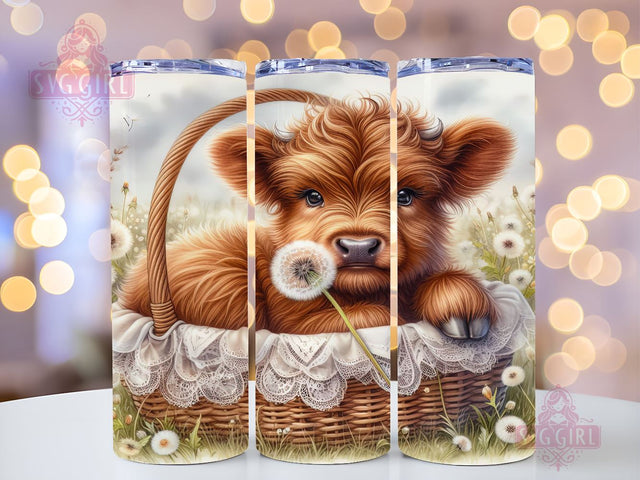 Baby Highland Cow Dandelion Flower 20oz Tumbler Wrap Sublimation Design, Straight Tapered Tumbler Wrap, Highland Cow Tumbler Png, Instant Digital Download Sublimation SvggirlplusArt 