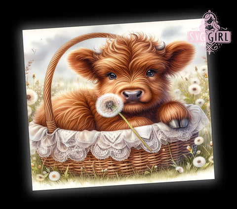 Baby Highland Cow Dandelion Flower 20oz Tumbler Wrap Sublimation Design, Straight Tapered Tumbler Wrap, Highland Cow Tumbler Png, Instant Digital Download Sublimation SvggirlplusArt 