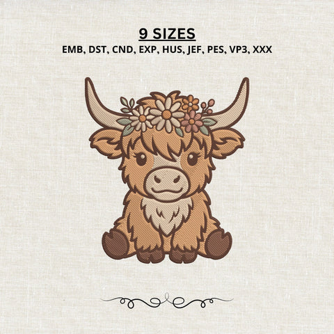 Baby Highland Cow Embroidery Design – Cute Floral Crown Highland Cow Machine Embroidery File, Farm Animal Design Embroidery/Applique DESIGNS PatternFeed8 